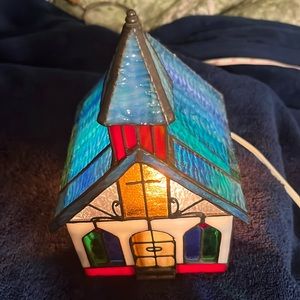 Vintage stained glass church nightlight music box